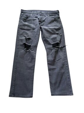 Levi’s 502 Taper Distressed Jeans Men’s 38x30 Black Gray Stretch Denim